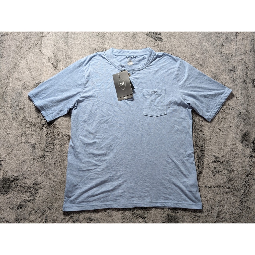 Club Ride Short Sleeve Henley Collar Shirt Men's Size Large Blue